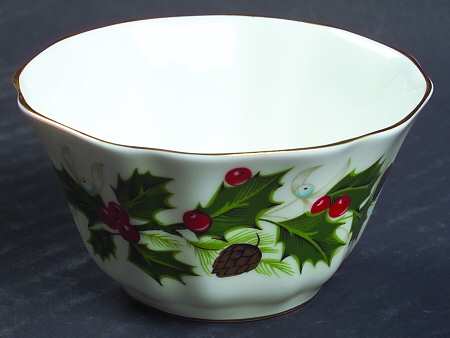 Noel (Holly Backstamp, Scalloped) Mini Open Sugar Bowl