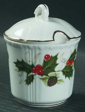 Noel (Holly Backstamp, Scalloped) Mustard Jar & Lid