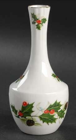 Noel (Holly Backstamp, Scalloped) Bud Vase