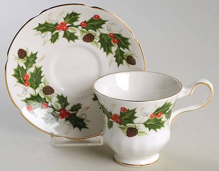 Noel (Holly Backstamp, Scalloped) Footed Demitasse Cup & Saucer Set