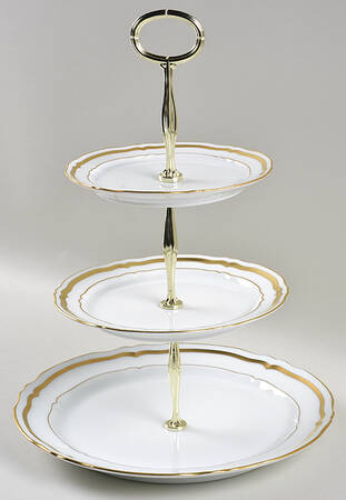 Marie Antoinette Gold on White 13 7/8"-14 1/4" 3-Tiered Serving Tray(DP,SP,BB) HC