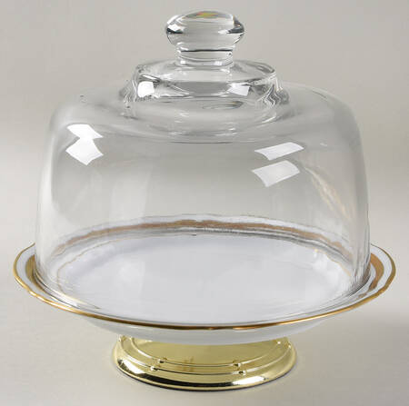 Marie Antoinette Gold on White 6 1/2"-7 1/2" Footed Cheese Plate w/ Glass Dome HC
