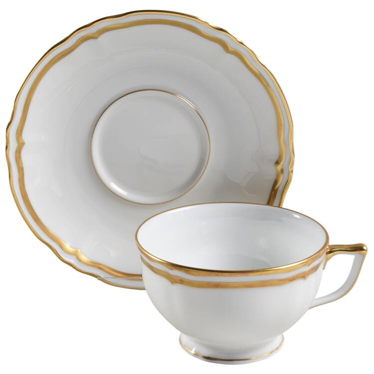 Marie Antoinette Gold on White Footed Cup & Saucer Set