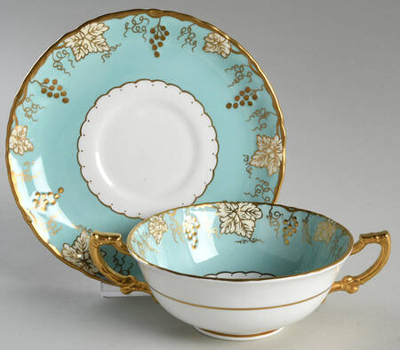 Vine Celadon Footed Cream Soup Bowl & Saucer Set