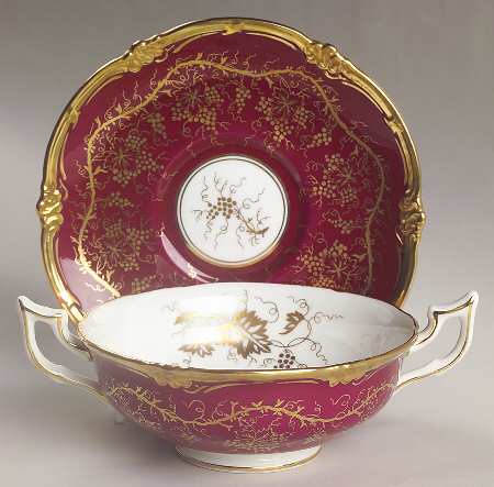 King's Plate Cranberry Footed Cream Soup Bowl & Saucer Set