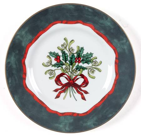 Holly Ribbons Green Bread & Butter Plate