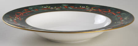Holly Ribbons Green Large Rim Soup Bowl