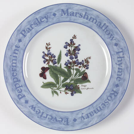 Herb Garden (Blue Rim with Herb Names) Salad/Dessert Plate