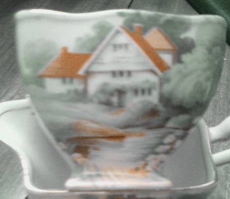 Red Roof Cottage Yellow Albans Shape Open Sugar Bowl