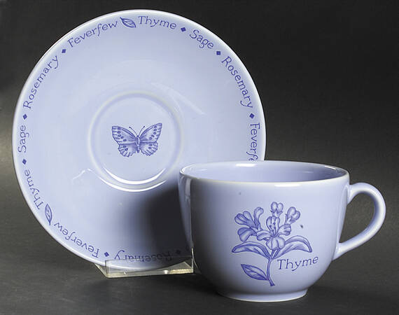 Herb Garden Blue Glaze Breakfast Cup & Saucer Set