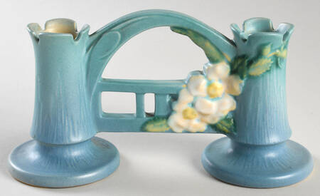 White Rose Blue Azure 4" Gate Vase (Double Bud)