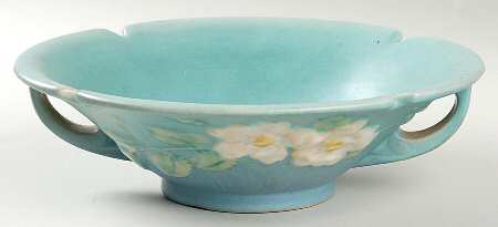 White Rose Blue Azure Round Handled Bowl