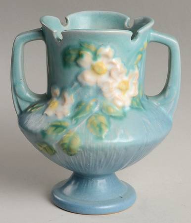 White Rose Blue Azure 6" Footed Vase