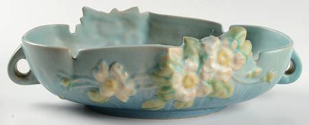 White Rose Blue Azure 10" Oval Handled Bowl