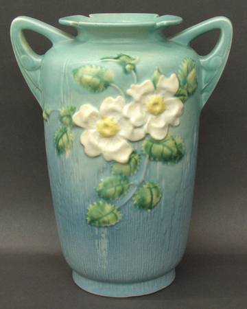 White Rose Blue Azure 10" Handled Vase