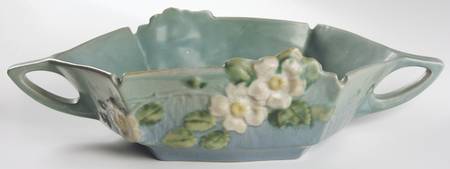 White Rose Blue Azure 12" Oval Handled Bowl
