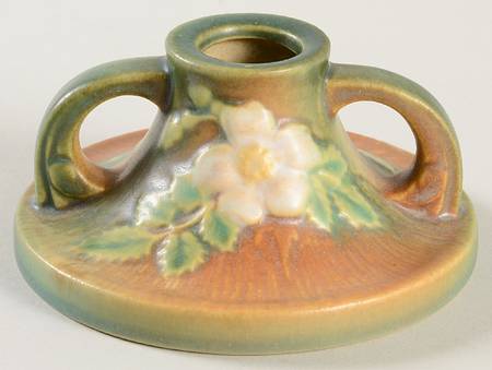 White Rose (Brown, Terra Cotta and Green) Single Light Candlestick