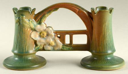 White Rose (Brown, Terra Cotta and Green) 4" Gate Vase (Double Bud)