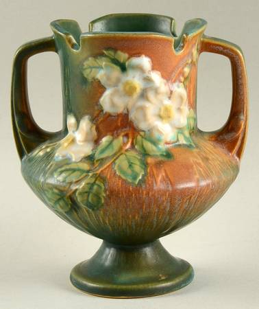 White Rose (Brown, Terra Cotta and Green) 6" Footed Vase