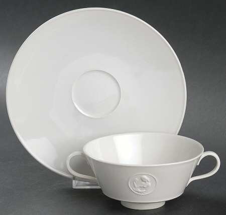 Arcadia Cream--White Footed Cream Soup Bowl & Saucer Set