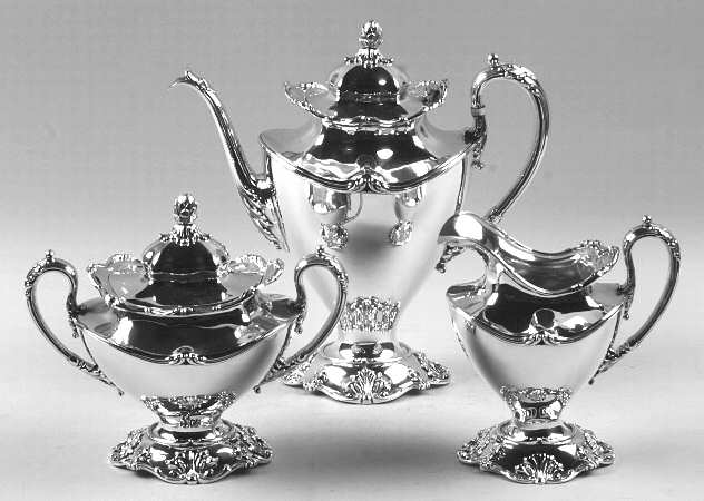 400 (Sterling, Hollowware, Scrolls) 3-Piece Coffee Set with Coffee Pot