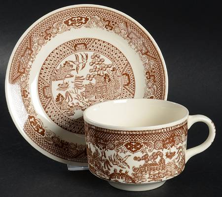 Brown Willow Flat Cup & Saucer Set