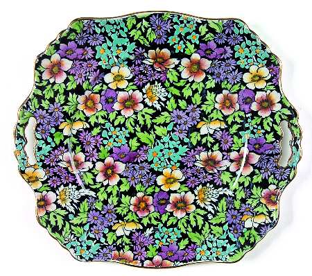 Anemone Navy Blue Square Handled Cake Plate