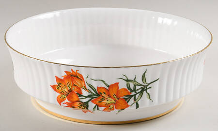 Prairie Lily (Ribbed, Gold Trim) 8" Round Vegetable Bowl