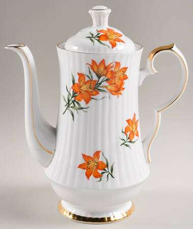 Prairie Lily (Ribbed, Gold Trim) Coffee Pot & Lid