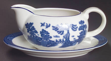 Real Old Willow (No Gold) Gravy Boat & Underplate