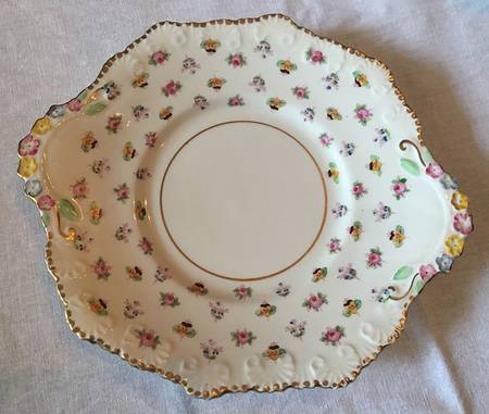 Rose, Pansy, Forget-Me-Not Handled Cake Plate