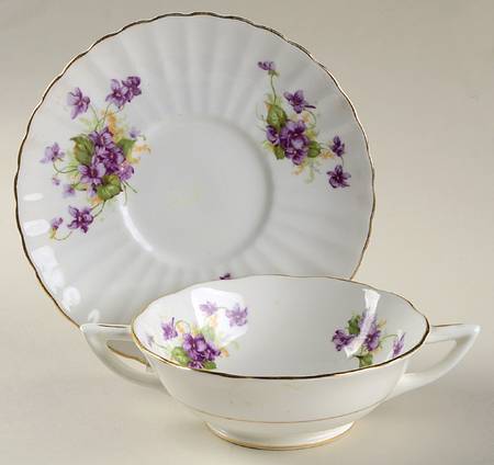 Violet (Fluted) Footed Cream Soup Bowl & Saucer Set
