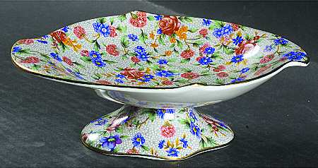 Old Cottage Chintz (Post 1960, White) Round Compote (Height X Width)