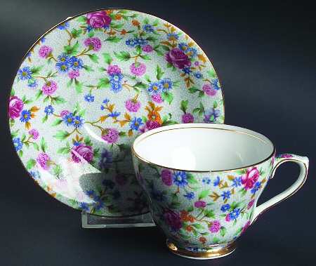 Old Cottage Chintz (Post 1960, White) Footed Cup & Saucer Set