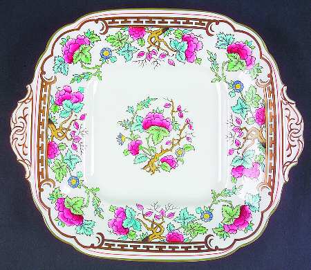 Indiana (Green Trim) Square Handled Cake Plate