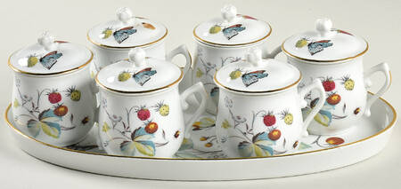 Strawberry Fair (Oven To Table, Gold) Pot De Creme Set (Tray with 6 Pots)