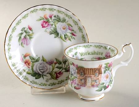 English Country Cottages Footed Demitasse Cup & Saucer Set