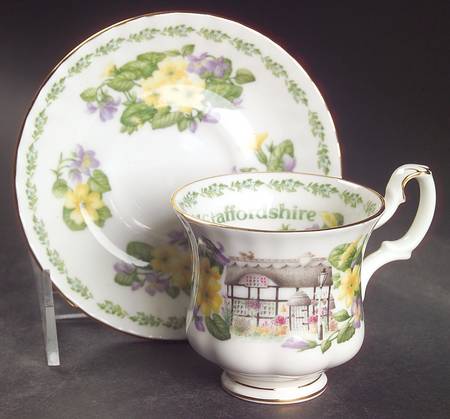 English Country Cottages Footed Demitasse Cup & Saucer Set
