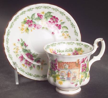 English Country Cottages Footed Demitasse Cup & Saucer Set