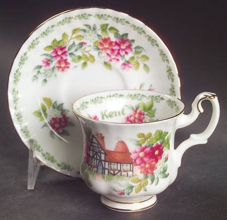 English Country Cottages Footed Demitasse Cup & Saucer Set