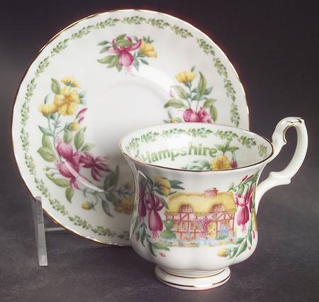 English Country Cottages Footed Demitasse Cup & Saucer Set