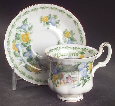 English Country Cottages Footed Demitasse Cup & Saucer Set