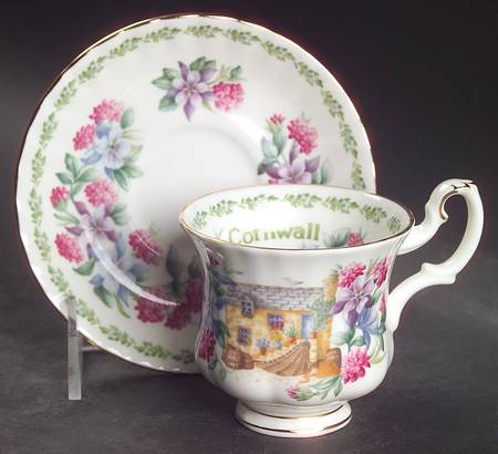 English Country Cottages Footed Demitasse Cup & Saucer Set