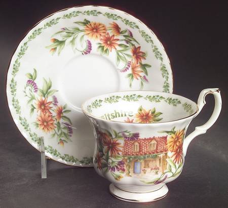 English Country Cottages Footed Cup & Saucer Set