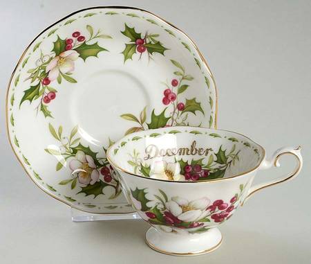 Flower of The Month (Newer, Hampton) Footed Cup & Saucer Set