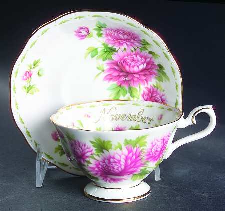 Flower of The Month (Newer, Hampton) Footed Cup & Saucer Set