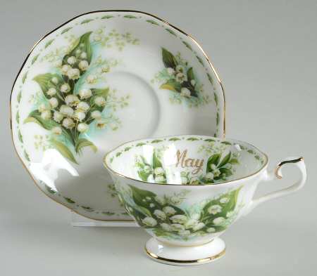 Flower of The Month (Newer, Hampton) Footed Cup & Saucer Set