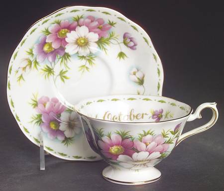 Flower of The Month (Newer, Hampton) Footed Cup & Saucer Set