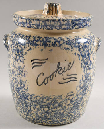 Spongeware Blue Cookie Jar & Lid