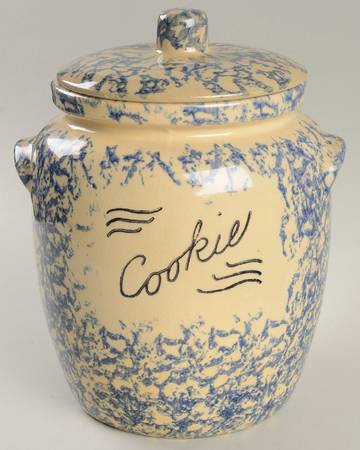Spongeware Blue Cookie Jar & Lid